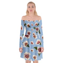 Hibiscus Flowers Off Shoulder Skater Dress by SychEva