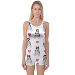 Little Husky With Hearts One Piece Boyleg Swimsuit by SychEva