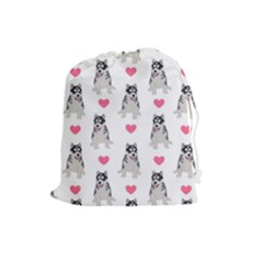 Little Husky With Hearts Drawstring Pouch (large) by SychEva