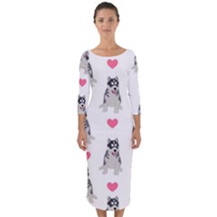 Little Husky With Hearts Quarter Sleeve Midi Bodycon Dress by SychEva