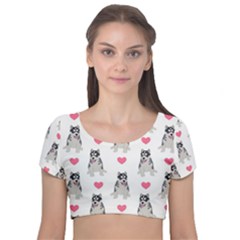 Little Husky With Hearts Velvet Short Sleeve Crop Top  by SychEva