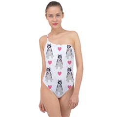 Little Husky With Hearts Classic One Shoulder Swimsuit by SychEva