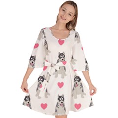 Little Husky With Hearts Velour Kimono Dress by SychEva