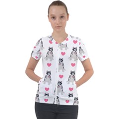 Little Husky With Hearts Short Sleeve Zip Up Jacket by SychEva