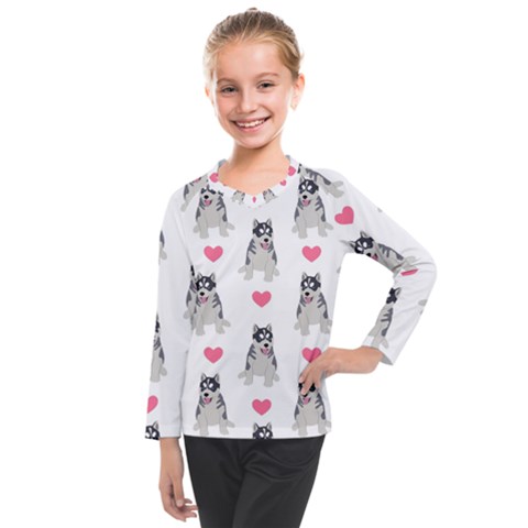 Little Husky With Hearts Kids  Long Mesh Tee by SychEva