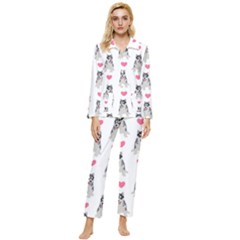 Little Husky With Hearts Womens  Long Sleeve Velvet Pocket Pajamas Set by SychEva