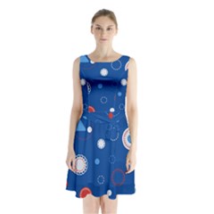 Christmas Pattern Tree Design Sleeveless Waist Tie Chiffon Dress