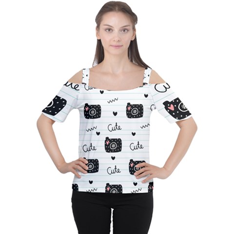 Cute Cameras Doodles Hand Drawn Cutout Shoulder Tee by Sapixe