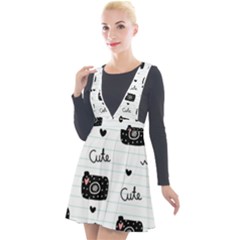 Cute Cameras Doodles Hand Drawn Plunge Pinafore Velour Dress