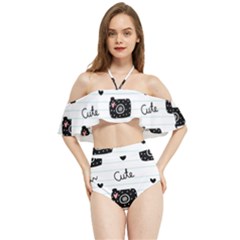 Cute Cameras Doodles Hand Drawn Halter Flowy Bikini Set 