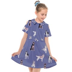 Husky Dogs With Sparkles Kids  Short Sleeve Shirt Dress by SychEva