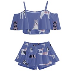 Husky Dogs With Sparkles Kids  Off Shoulder Skirt Bikini by SychEva