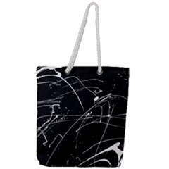 Abstract White Paint Streaks On Black Full Print Rope Handle Tote (large) by VernenInk