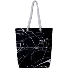 Abstract White Paint Streaks On Black Full Print Rope Handle Tote (small) by VernenInk