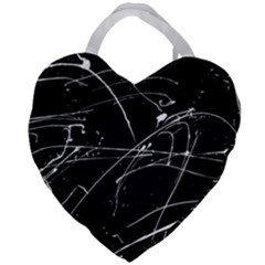 Abstract White Paint Streaks On Black Giant Heart Shaped Tote by VernenInk