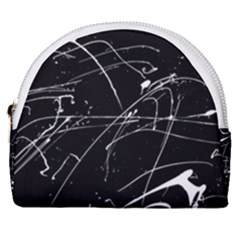Abstract White Paint Streaks On Black Horseshoe Style Canvas Pouch by VernenInk