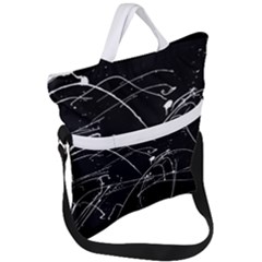 Abstract White Paint Streaks On Black Fold Over Handle Tote Bag by VernenInk