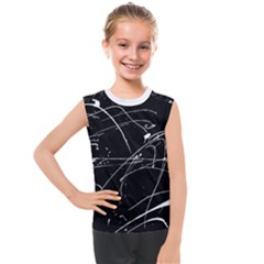 Abstract White Paint Streaks On Black Kids  Mesh Tank Top by VernenInk