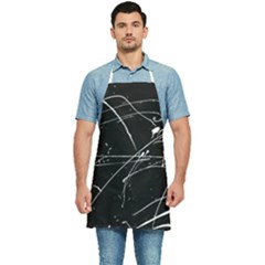 Abstract White Paint Streaks On Black Kitchen Apron by VernenInk