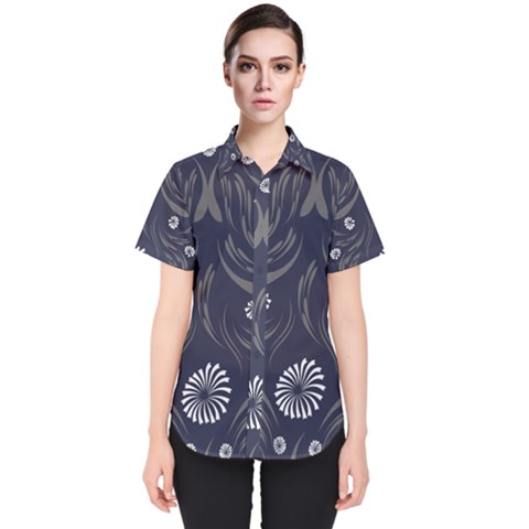 Folk Flowers Print Floral Pattern Ethnic Art Women s Short Sleeve Shirt by Eskimos