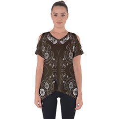 Folk Flowers Print Floral Pattern Ethnic Art Cut Out Side Drop Tee