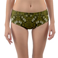 Folk Flowers Print Floral Pattern Ethnic Art Reversible Mid-waist Bikini Bottoms by Eskimos