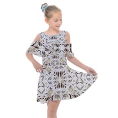 Folk Flowers Print Floral Pattern Ethnic Art Kids  Shoulder Cutout Chiffon Dress by Eskimos