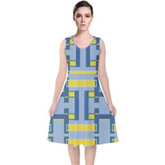 Abstract Pattern Geometric Backgrounds   V-neck Midi Sleeveless Dress 