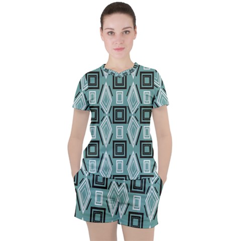 Abstract Geometric Design   Geometric Fantasy   Women s Tee And Shorts Set by Eskimos