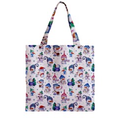 Cute Snowmen Celebrate New Year Zipper Grocery Tote Bag by SychEva