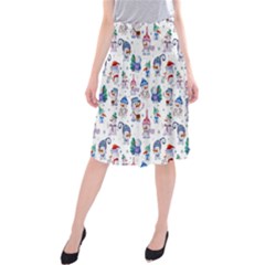 Cute Snowmen Celebrate New Year Midi Beach Skirt by SychEva