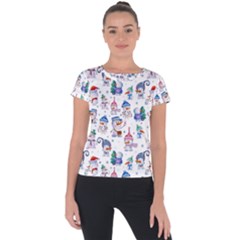 Cute Snowmen Celebrate New Year Short Sleeve Sports Top  by SychEva