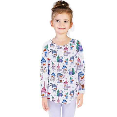 Cute Snowmen Celebrate New Year Kids  Long Sleeve Tee by SychEva