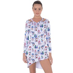 Cute Snowmen Celebrate New Year Asymmetric Cut-out Shift Dress by SychEva