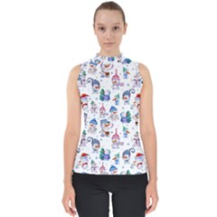 Cute Snowmen Celebrate New Year Mock Neck Shell Top by SychEva