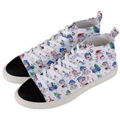 Cute Snowmen Celebrate New Year Men s Mid-top Canvas Sneakers by SychEva