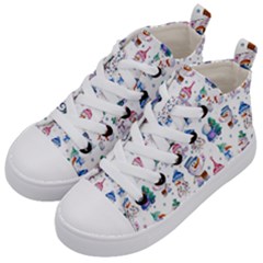 Cute Snowmen Celebrate New Year Kids  Mid-top Canvas Sneakers by SychEva