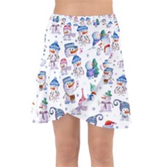 Cute Snowmen Celebrate New Year Wrap Front Skirt by SychEva