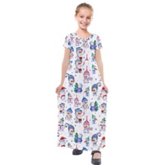 Cute Snowmen Celebrate New Year Kids  Short Sleeve Maxi Dress by SychEva