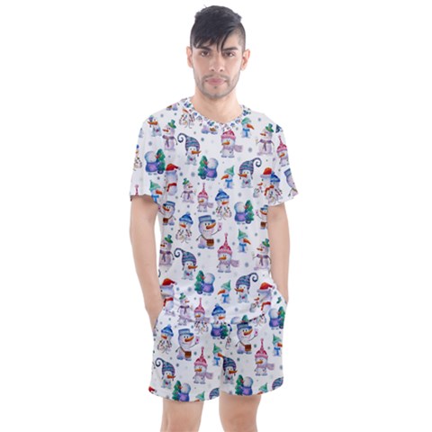 Cute Snowmen Celebrate New Year Men s Mesh Tee And Shorts Set by SychEva