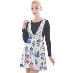 Cute Snowmen Celebrate New Year Plunge Pinafore Velour Dress by SychEva