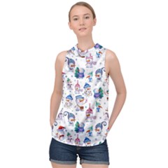 Cute Snowmen Celebrate New Year High Neck Satin Top by SychEva