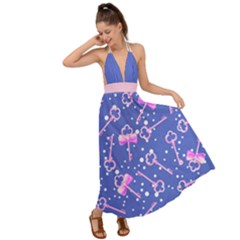 Pink Key Love Backless Maxi Beach Dress by flowerland