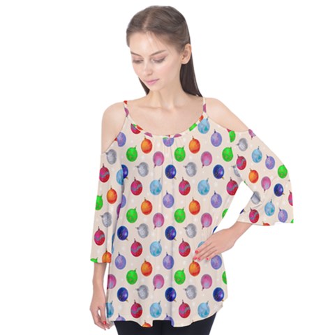 Christmas Balls Flutter Sleeve Tee  by SychEva