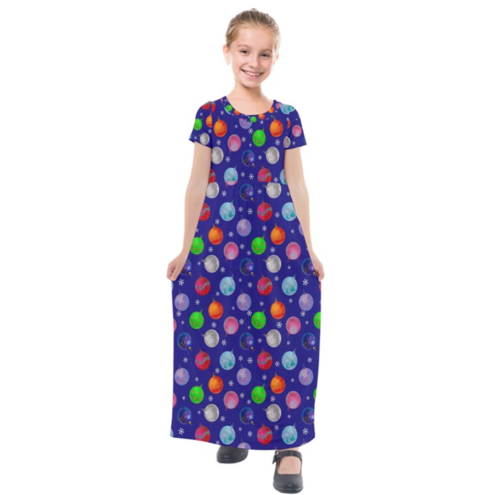 Christmas Balls Kids  Short Sleeve Maxi Dress