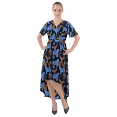 Blue Tigers Front Wrap High Low Dress by SychEva