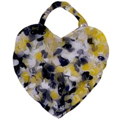 Black, Gray And Yellow Swirls Giant Heart Shaped Tote by Khoncepts