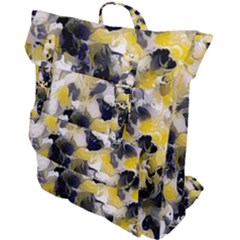 Black, Gray And Yellow Swirls Buckle Up Backpack by Khoncepts