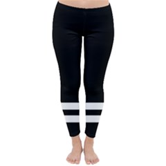 Two Lower Horizontal White Stripes On Black Classic Winter Leggings by VernenInk