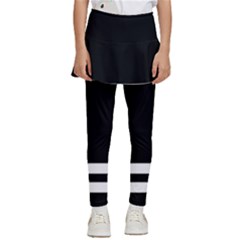 Two Lower Horizontal White Stripes On Black Kids  Skirted Pants by VernenInk
